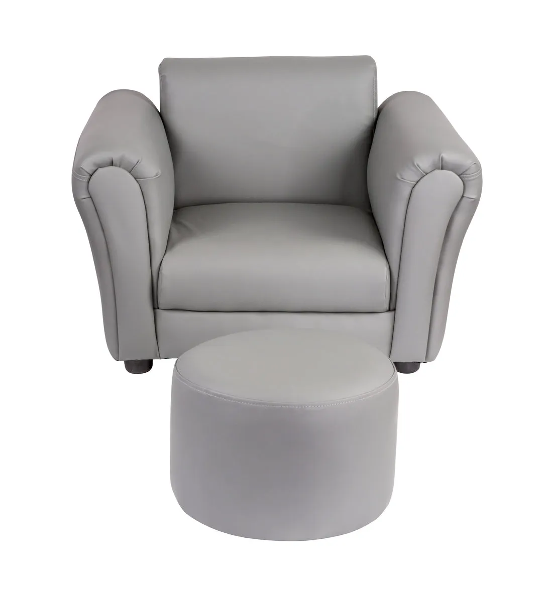 LENOXX KIDS SOFA CHAIR WITH FOOTSTOOL  GREY PU LEATHER