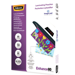 FELLOWES ENHANCE LAMINATING POUCH GLOSS 80 MICRON A4 CLEAR PACK 99