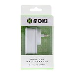 MOKI DUAL USB WALL CHARGER WHITE  FAST DEVICE POWER