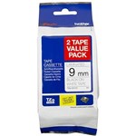 BROTHER TZE221V2 LAMINATED LABELLING TAPE 9MM BLACK ON WHITE PACK 2