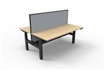 BOOST BACK TO BACK WORKSTATION 1500MM W X 750MM D NATURAL OAK TOP  BLACK SATIN FRAME WITH CABLE TRAY WITH SCREEN