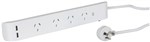 PWRBRD 4 WAY W 2XUSB 31A SURGE WHT
