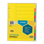 MARBIG INDICES  DIVIDERS 10 TAB MANILLA A4 BRIGHTS