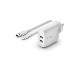 BELKIN BOOSTCHARGE DUAL USBA WALL CHARGER 24W  LIGHTNING TO USBA CABLE