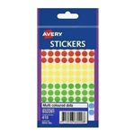 AVERY 932291 MULTIPURPOSE STICKERS CIRCLE 8MM ASSORTED PACK 415