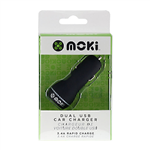 MOKI DUAL USB CAR CHARGER BLK
