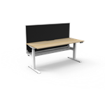 BOOST SINGLE SIDED WORKSTATION 1200MM W X 750MM D NATURAL OAK TOP  WHITE SATIN FRAME WITH CABLE TRAY WITH SCREEN