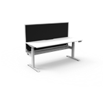 BOOST SINGLE SIDED WORKSTATION 1200MM W X 750MM D NATURAL WHITE TOP  WHITE SATIN FRAME WITH CABLE TRAY WITH SCREEN